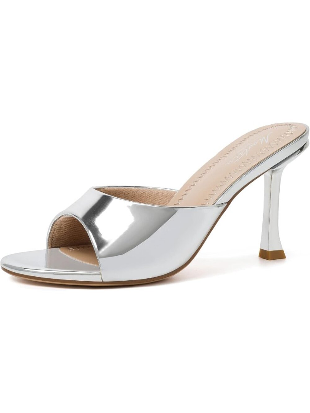 Women's Silver 8 Round Toe Kitten Heels Stiletto Strapless Backless Party Sandal